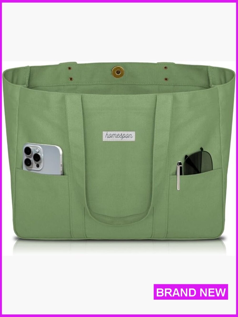 Large Canvas Tote Bag with Pockets and Laptop Sleeve